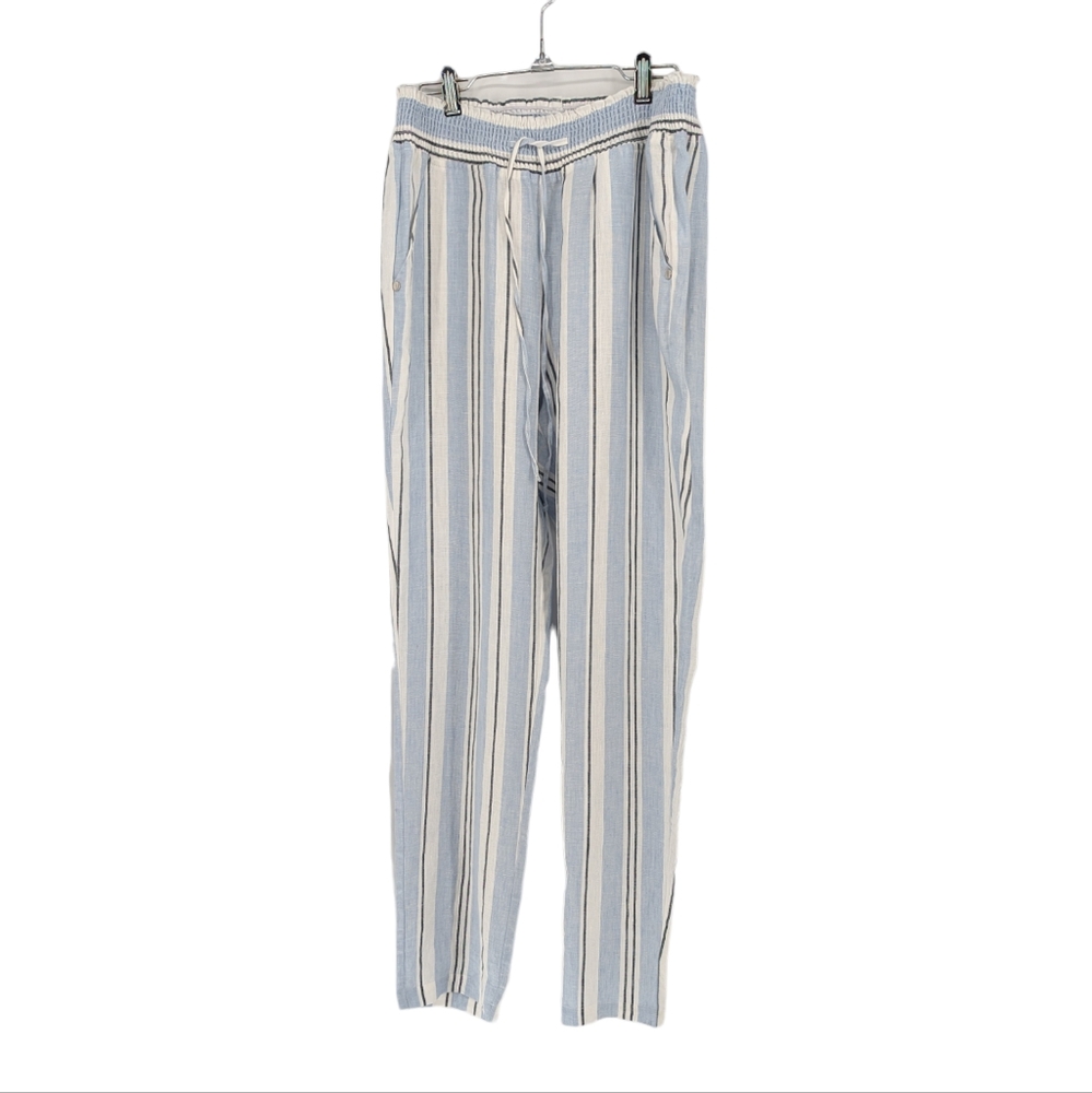 Guess Striped Linen Pants Blue Size Medium